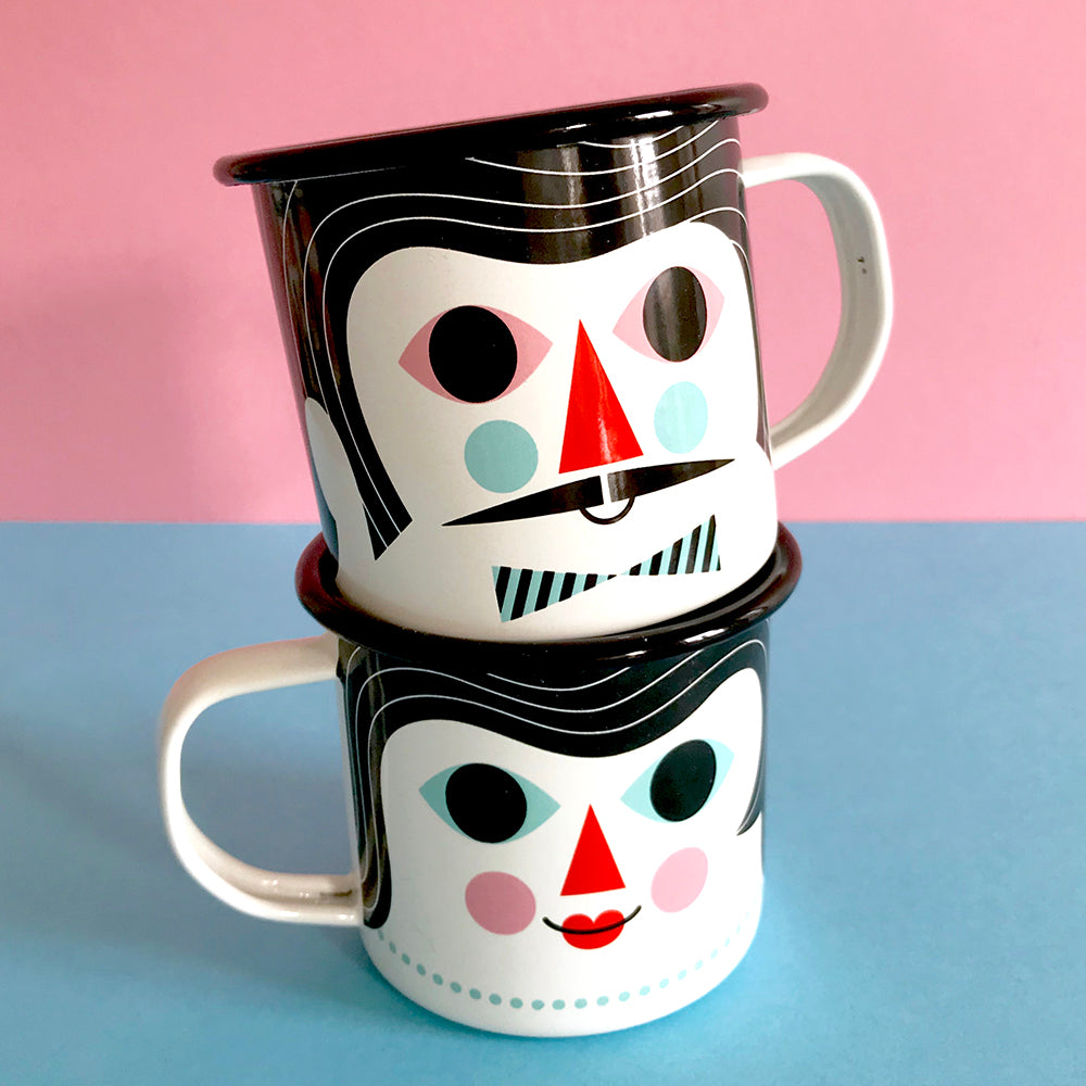 Enamel mug couple - 2 Faces 1 Mug