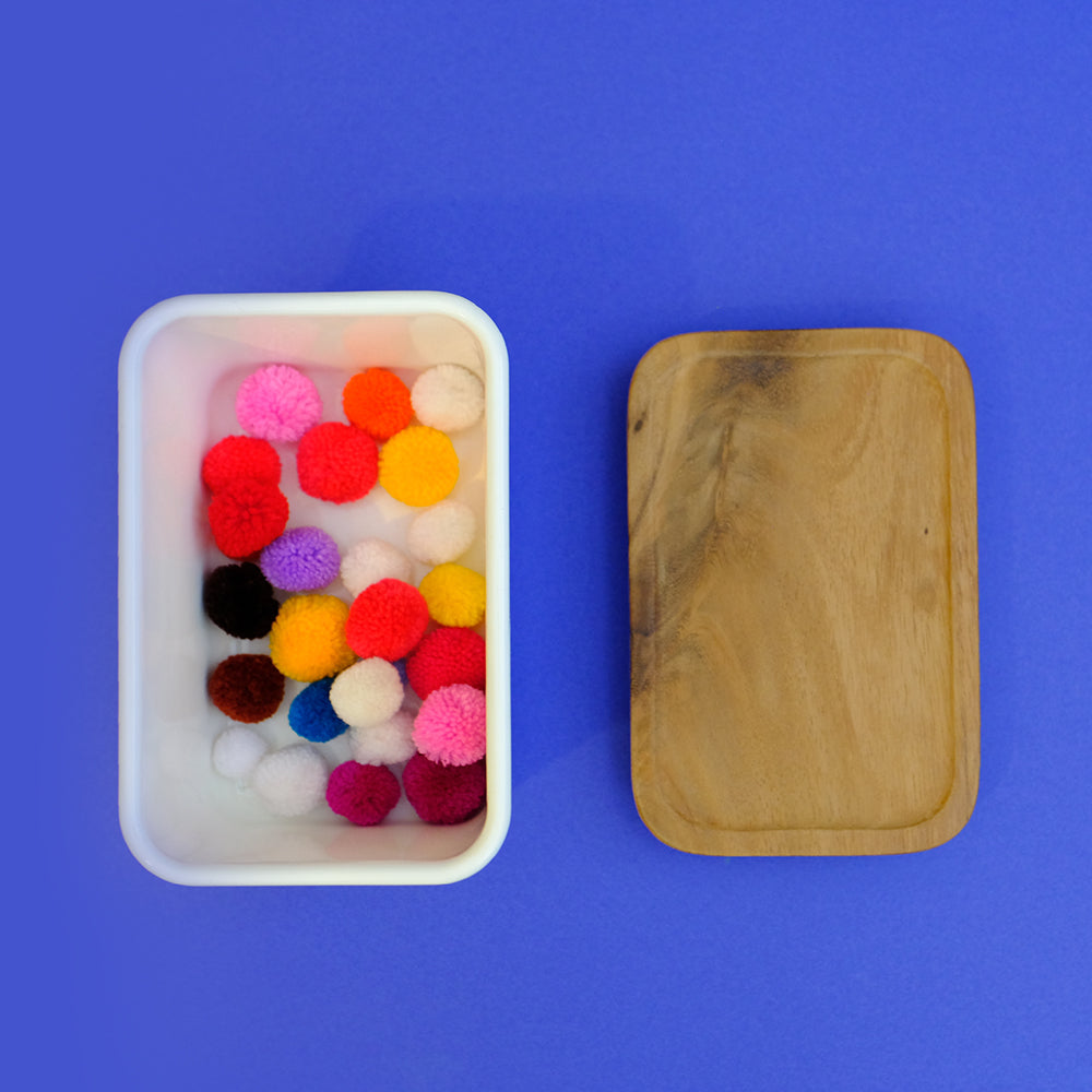 Enamel lunch box with wooden lid