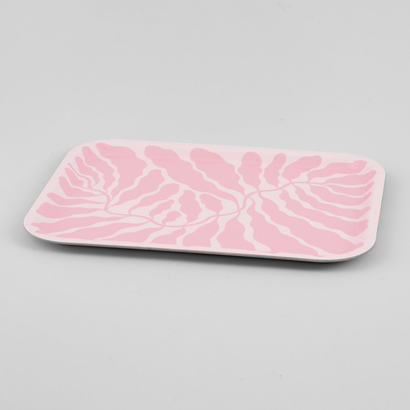 Pink Leaves Rectangle Tray