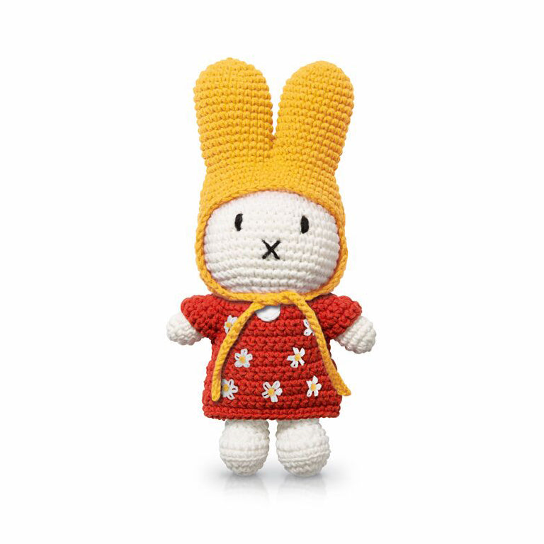 Handmade Miffy - Rotes Tulpenkleid und gelber Hut
