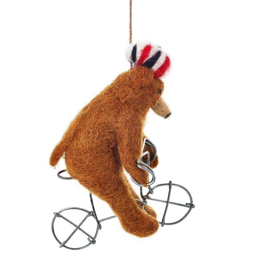 Handmade Cycling Bear Hanging Felt