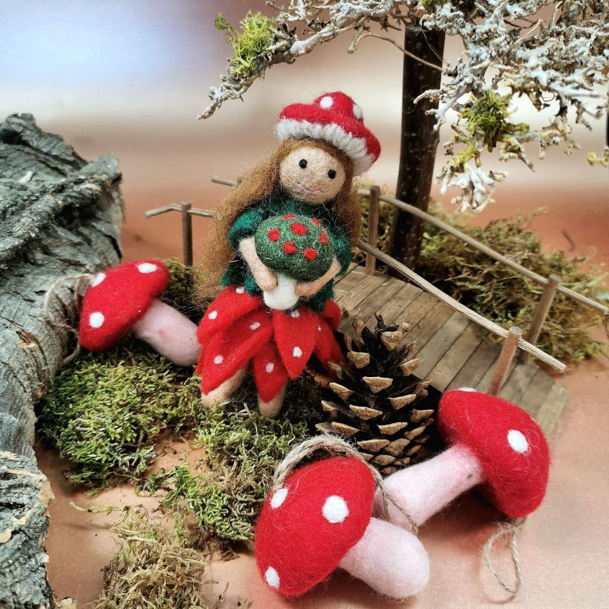 Handmade Toadstools Set of 3 Hanging Felt