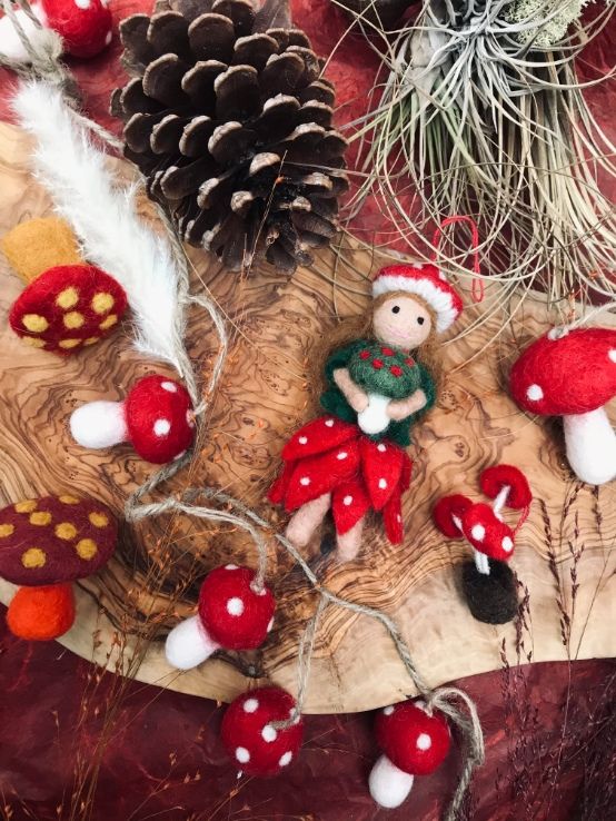 Handmade Toadstools Set of 3 Hanging Felt