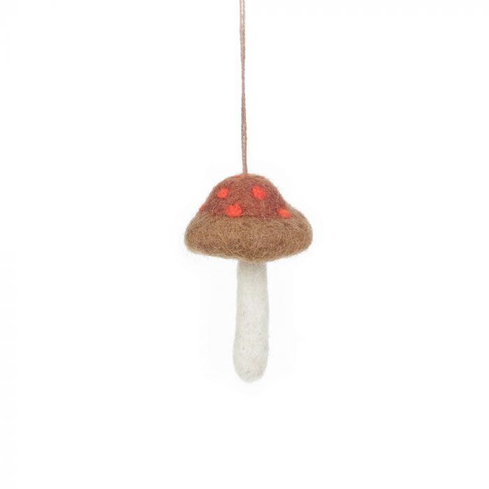 Handmade Wild Foraged Mushrooms Set of 3 Hanging Felt