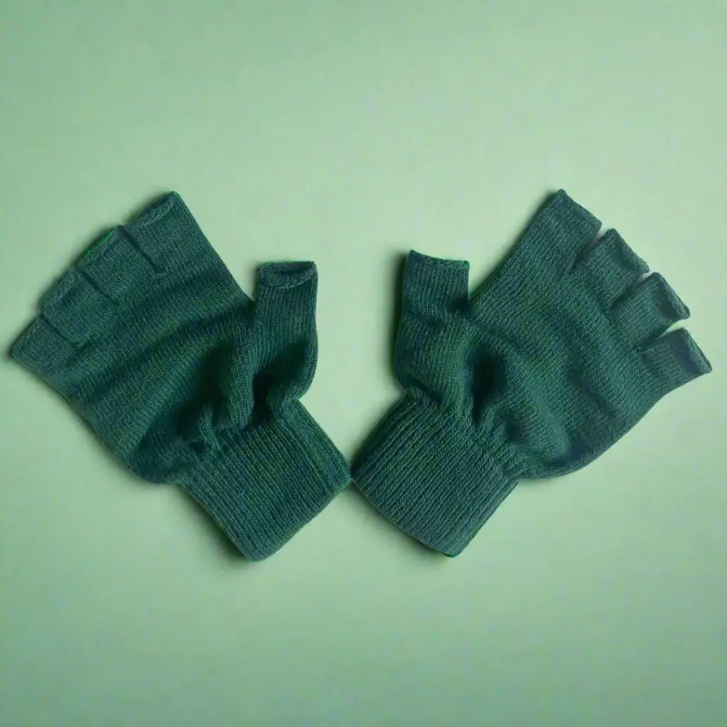 Wool Fingerless Gloves - Green