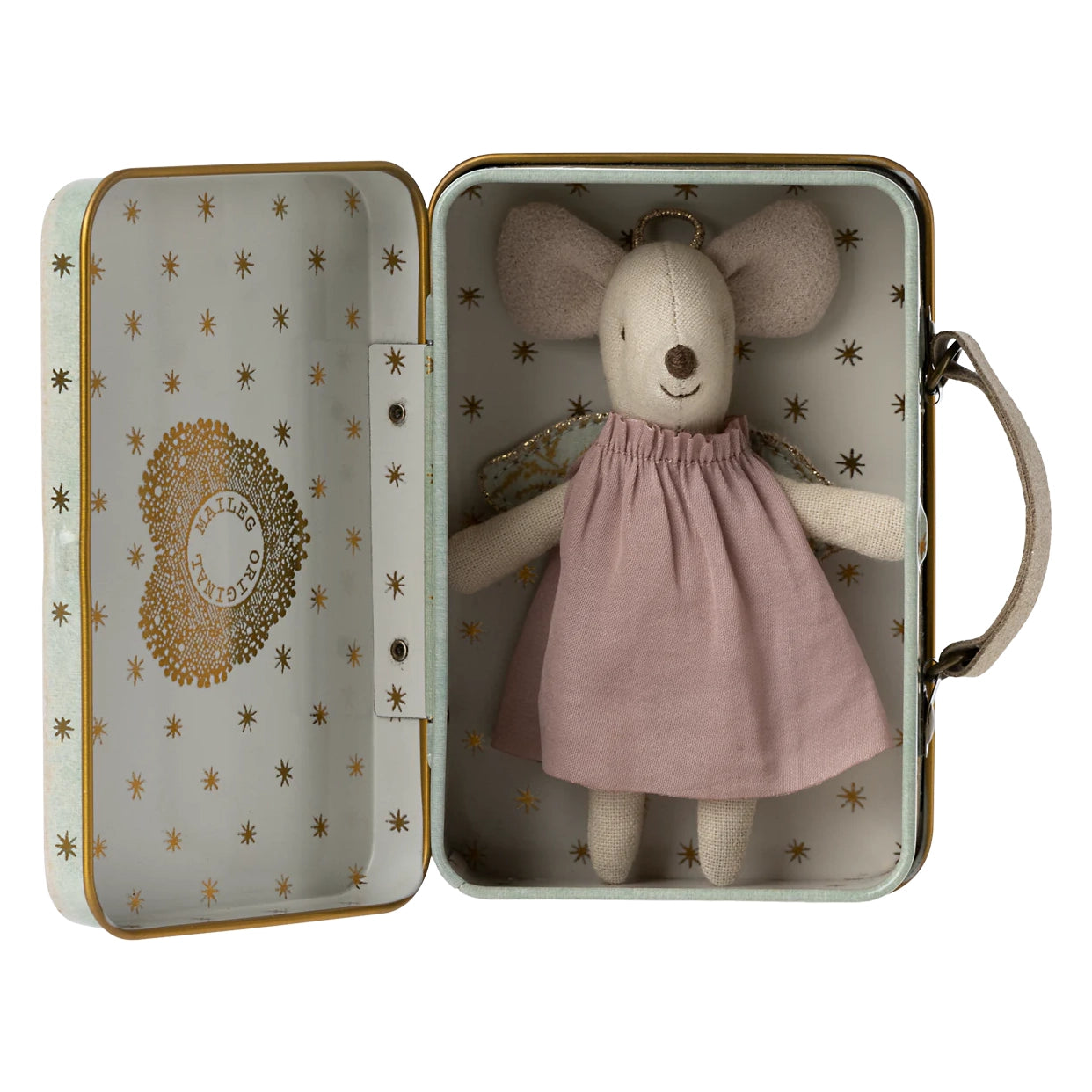 Angel mouse in suitcase