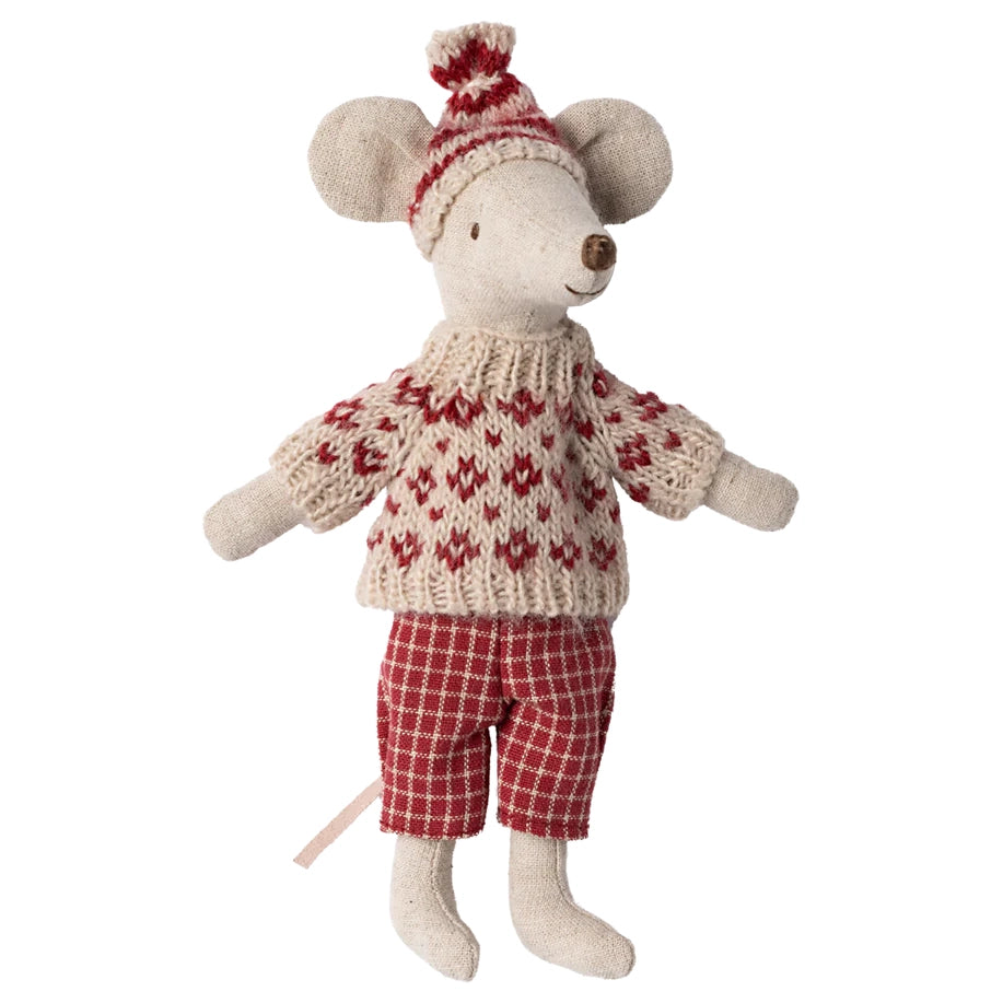 Winter mouse with ski set, Mum - Red