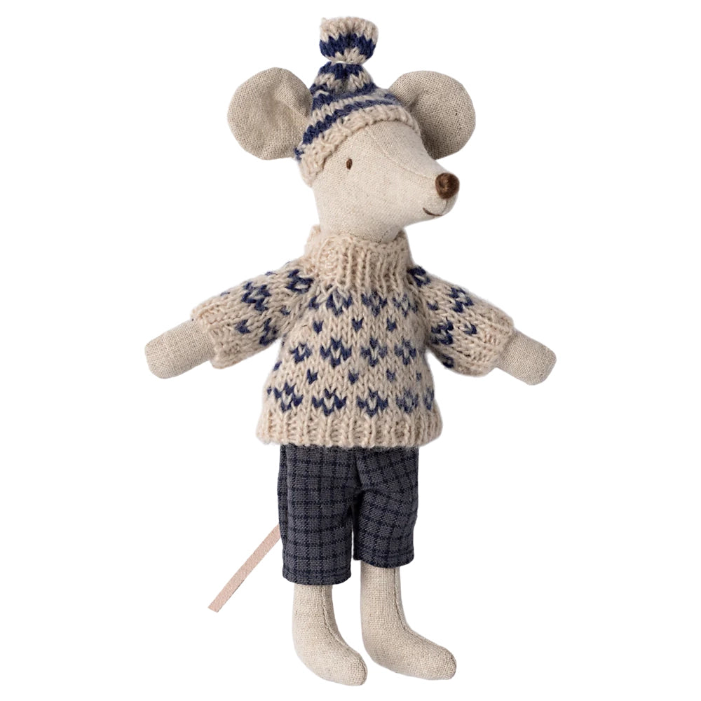 Winter mouse with ski set, Dad - Blue