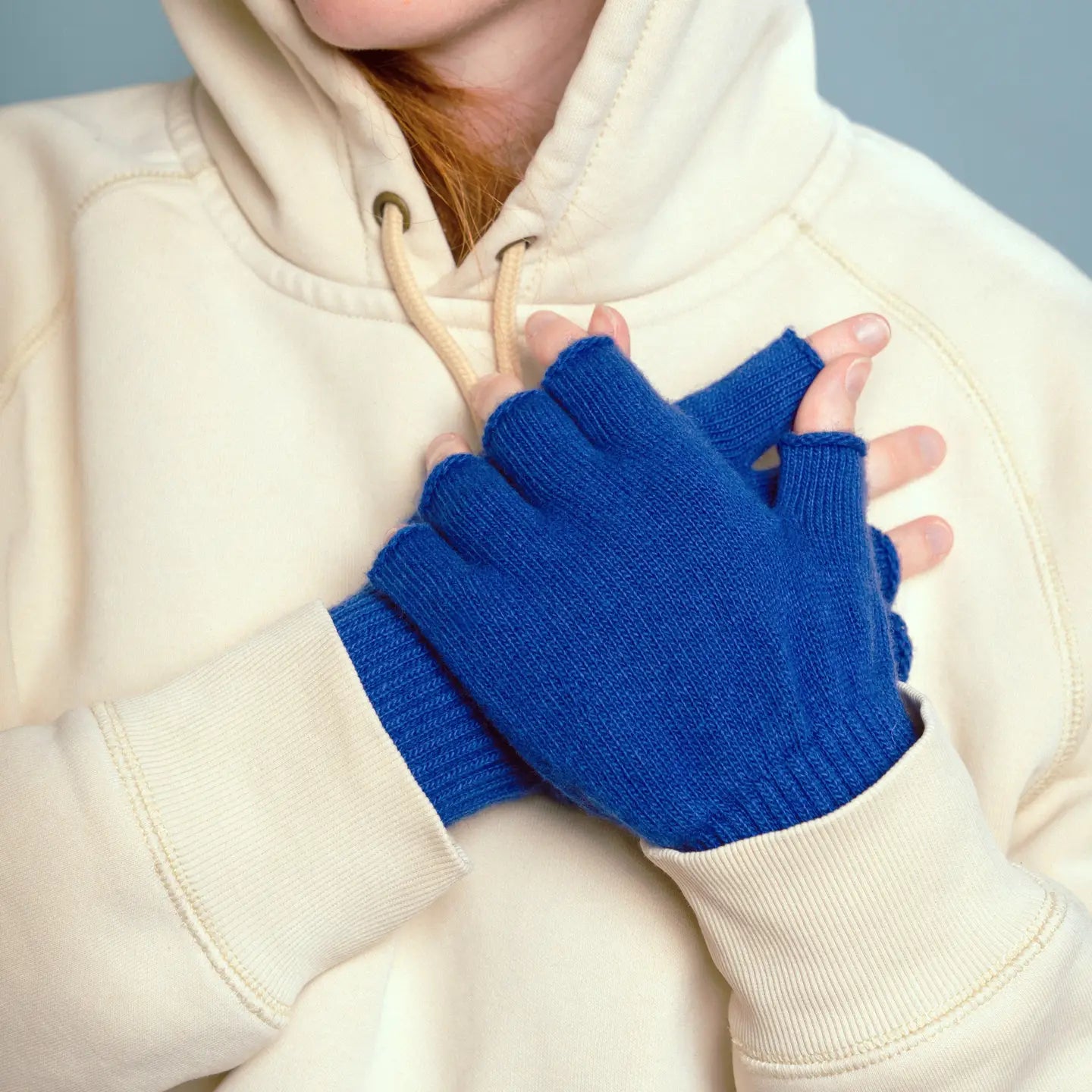 Wool Fingerless Gloves - Blue