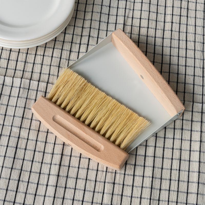 Wooden table brush and dustpan set