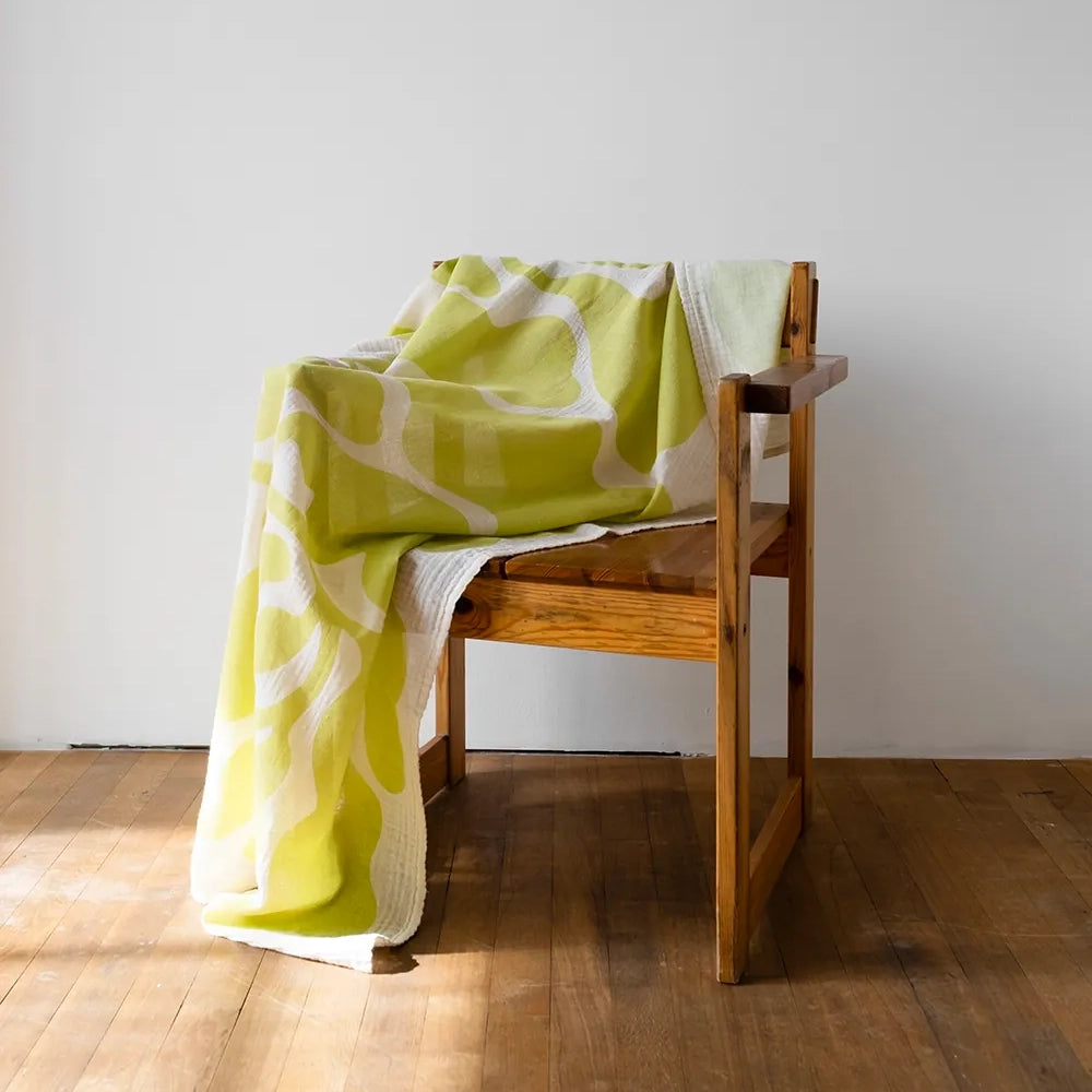 LEAVES MUSLIN SHAWL, LIME