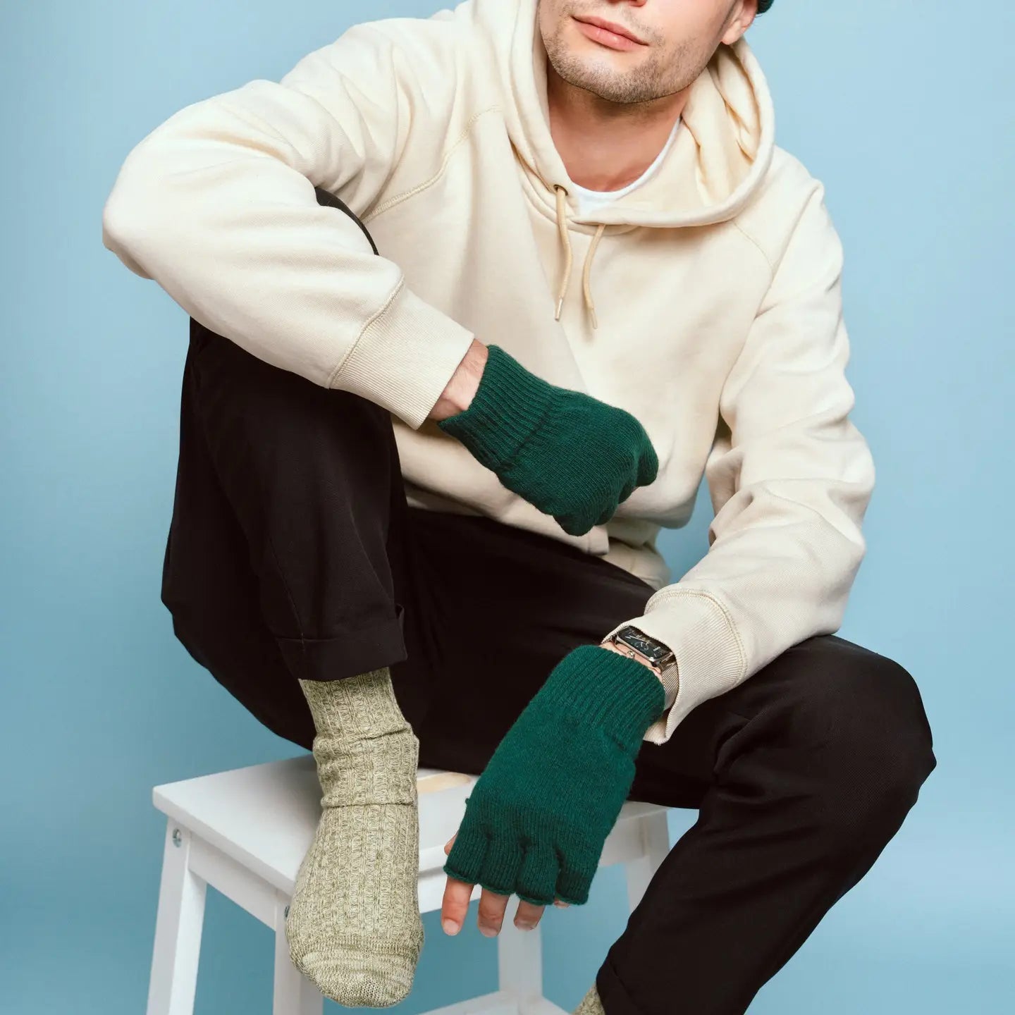 Wool Fingerless Gloves - Green