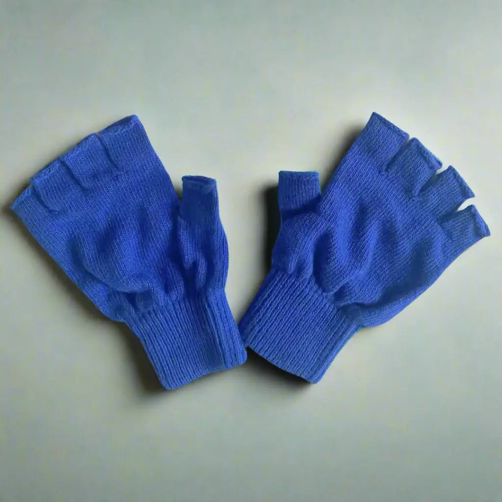 Wool Fingerless Gloves - Blue