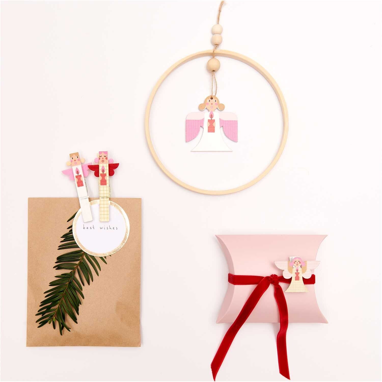 Wooden hanger angel mix 2 pcs