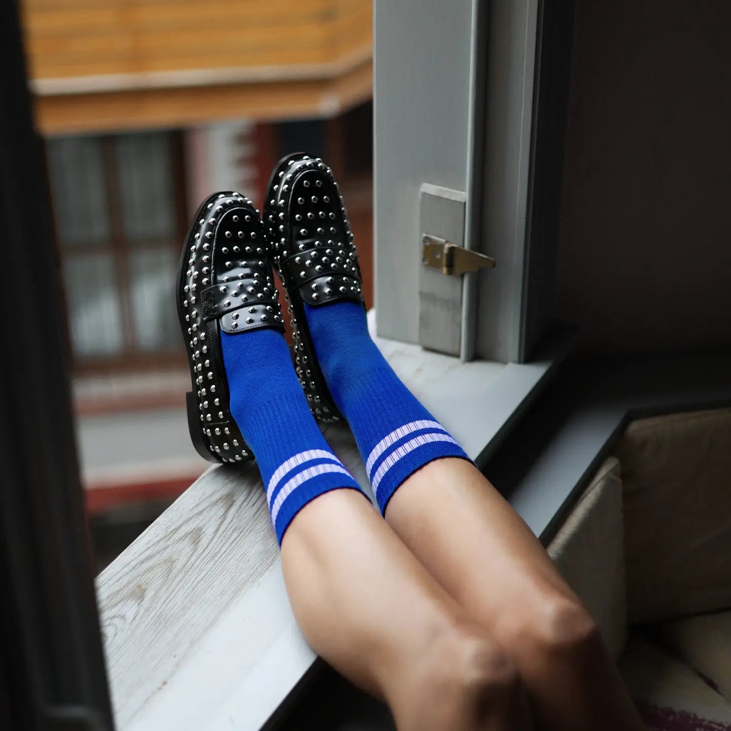 Organic Cotton Tennis Sport Socks - Blue and White