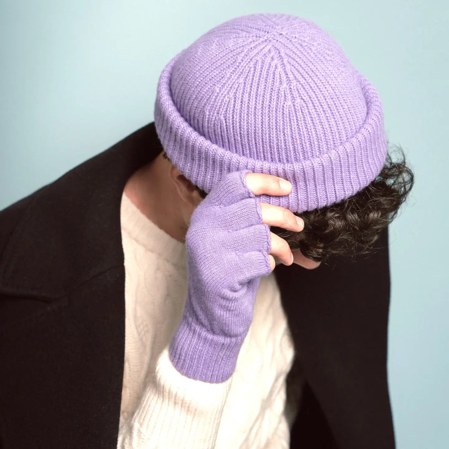 Wool Fingerless Gloves - Lilac