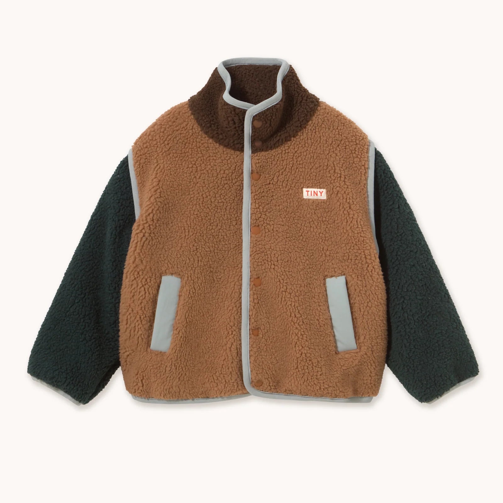 COLOR BLOCK SHERPA JACKET - Brown