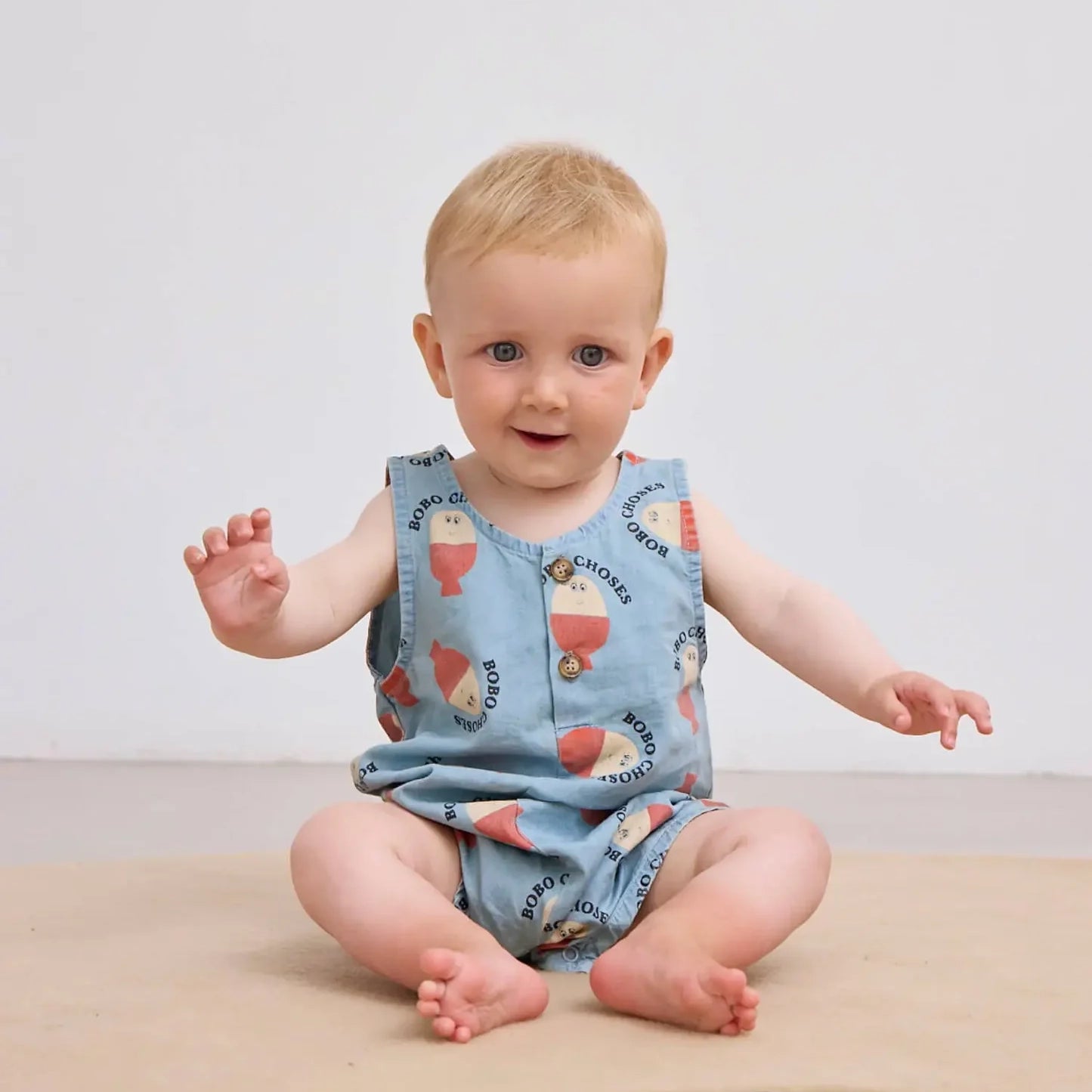 Morning Egg all over denim playsuit