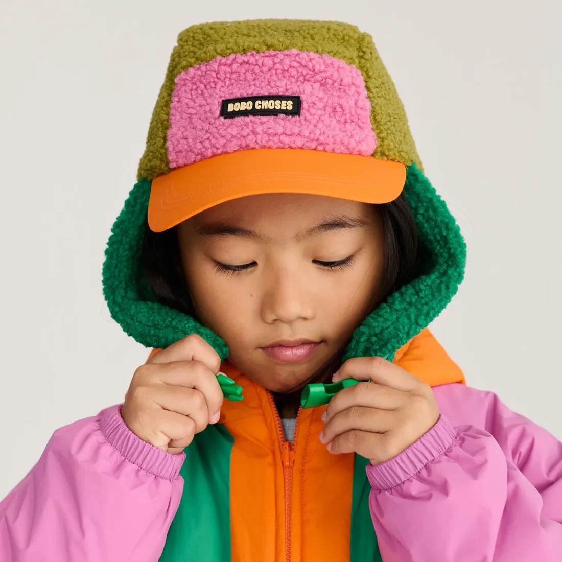 Bobo Choses color block sheepskin chapka - Pink