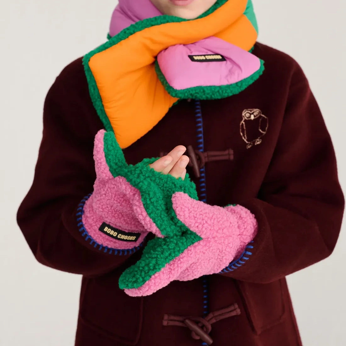 Color Block sheepskin mittens - Fuchsia