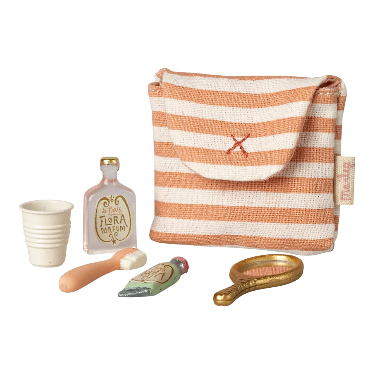 Toothbrush set in bag, Mouse - Coral stripe