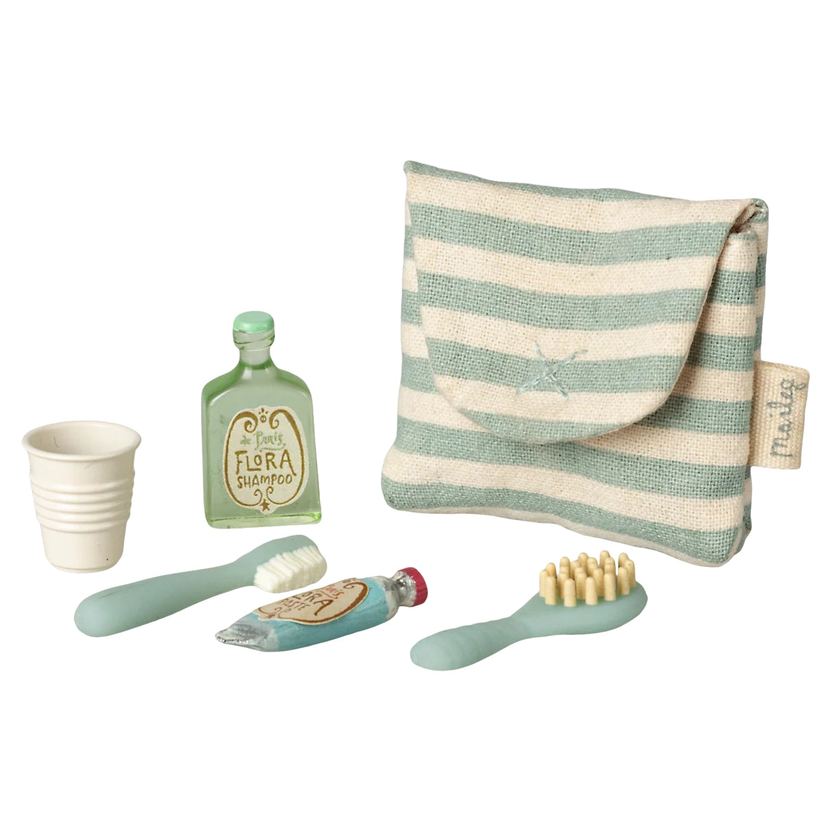 Toothbrush set in bag, Mouse - blue stripe