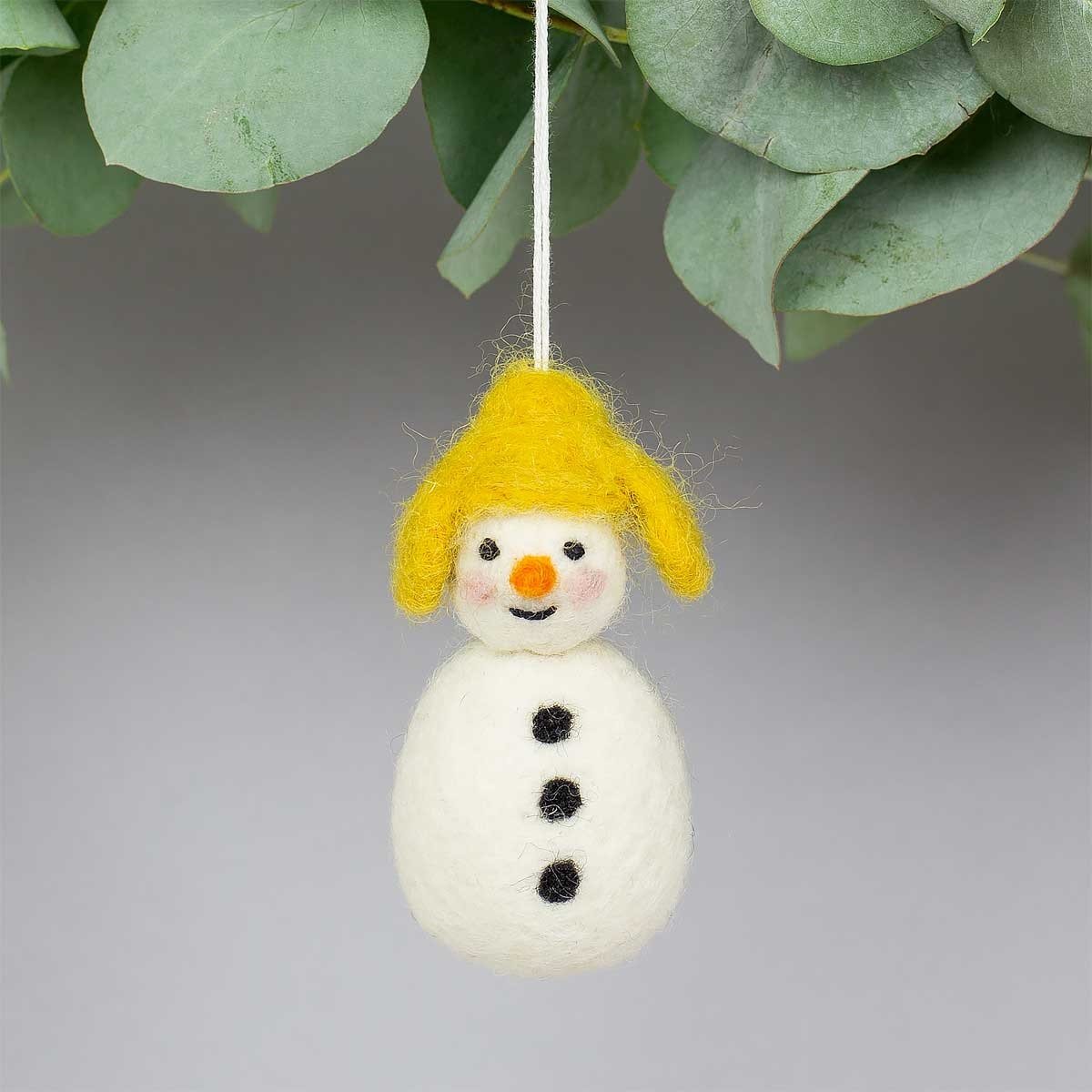 SNOWMAN YELLOW CAP Christmas ornament