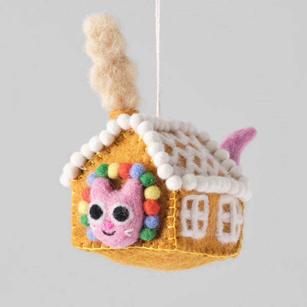 Gretel, Cat in Gingerbread House Hanging Felt Ornament