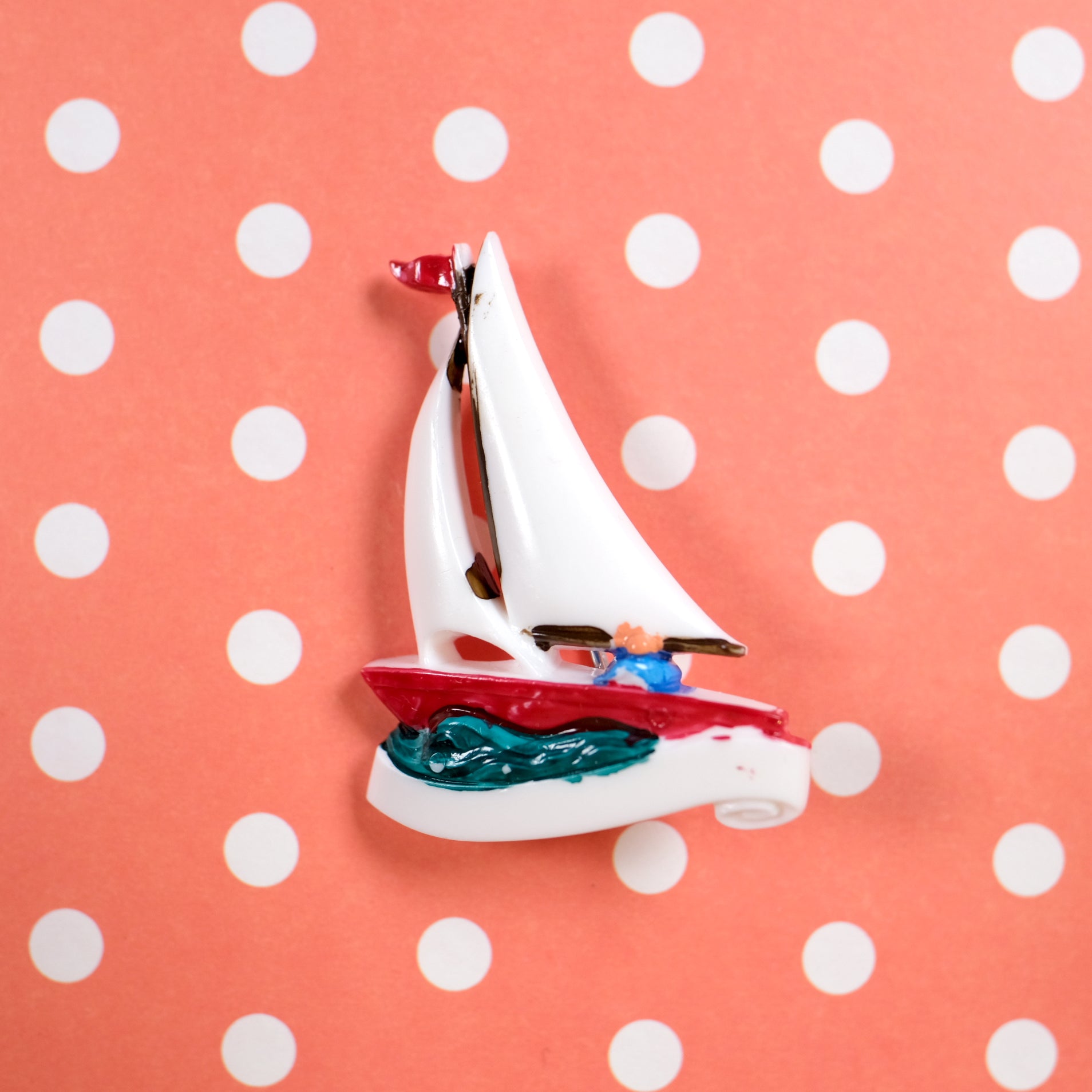 Vintage hand-paint pin - Sailboat