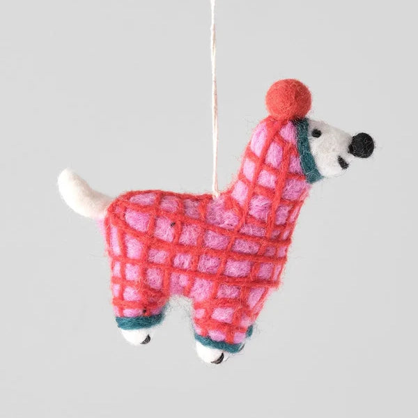 Jayla, Dog in Red Onesie Hanging Felt Ornament
