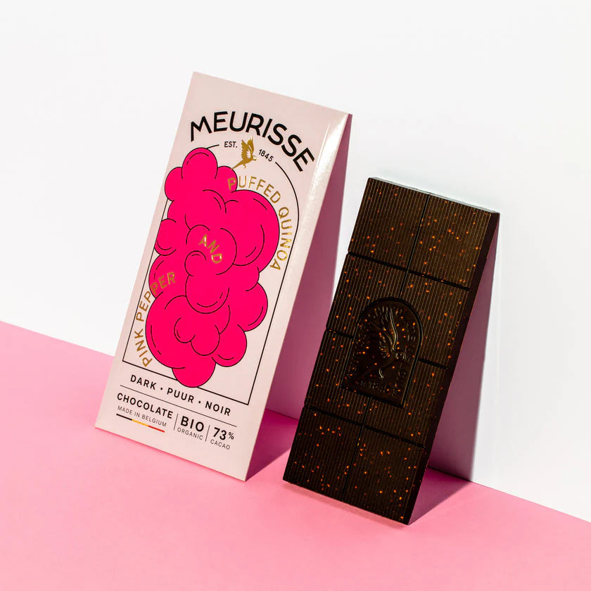 Organic Dark chocolate with Puffed Quinoa & Pink Pepper