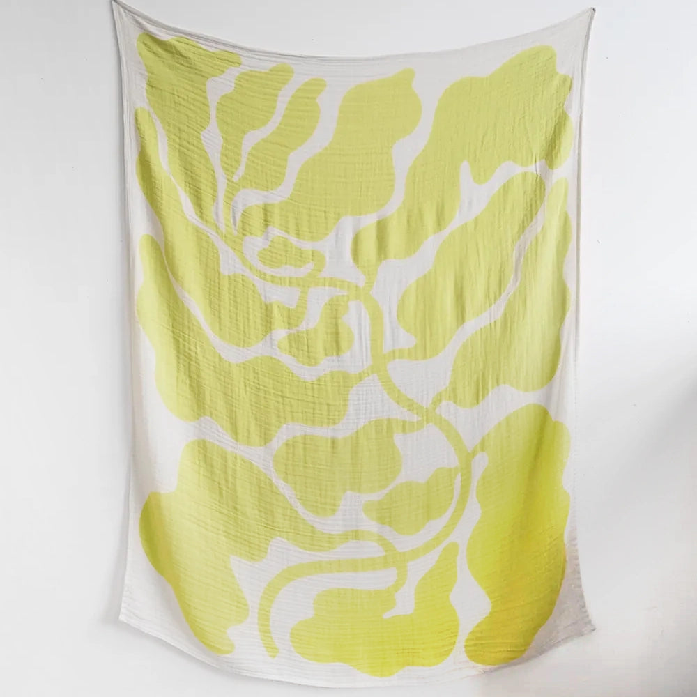 LEAVES MUSLIN SHAWL, LIME