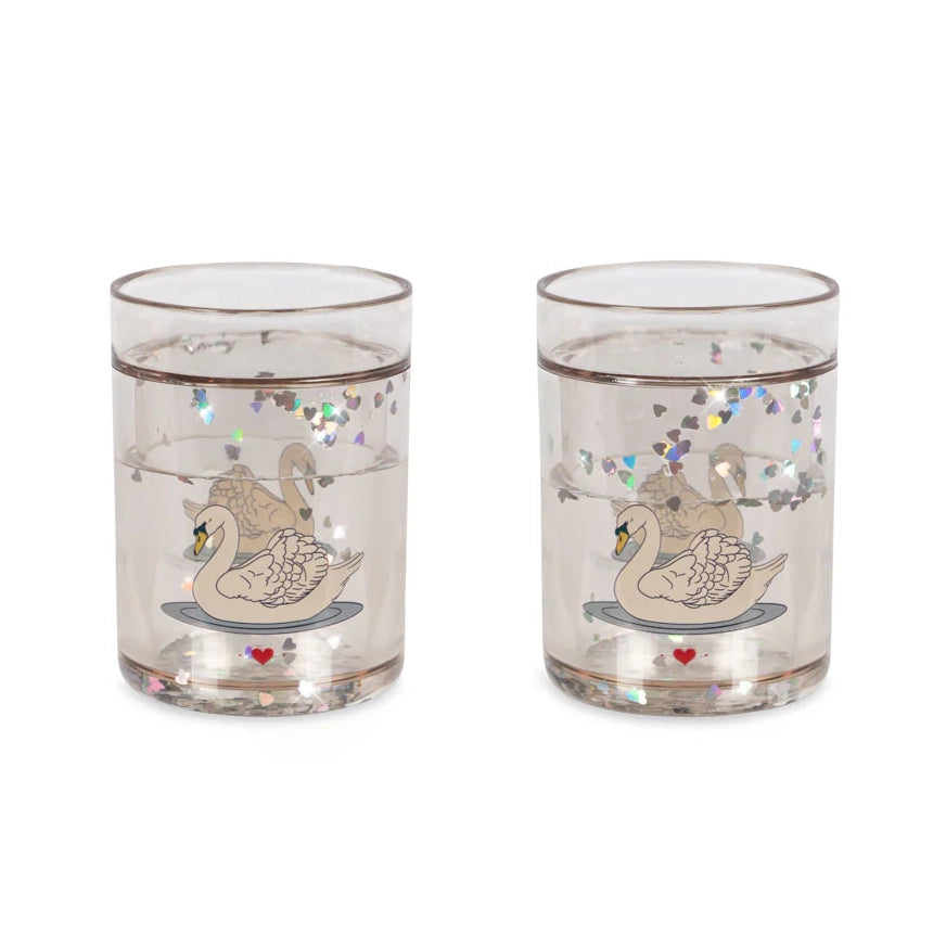 2 PACK GLITTER CUPS - SWAN OFF WHITE