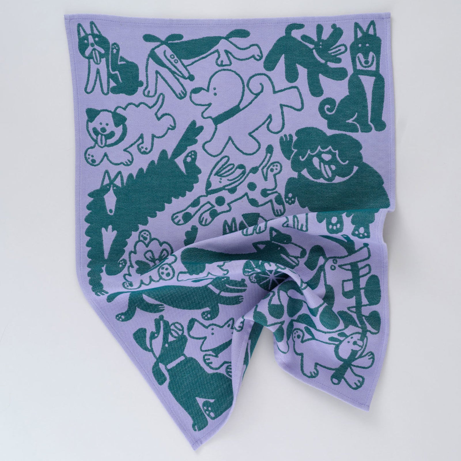 'Dogs Day Out' Tea Towel - Lilac/Green