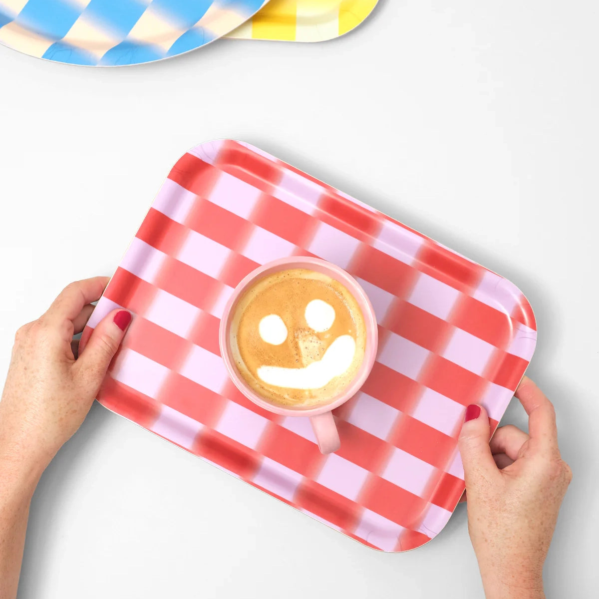 Red Gradient Check Mini Birch Serving Tray