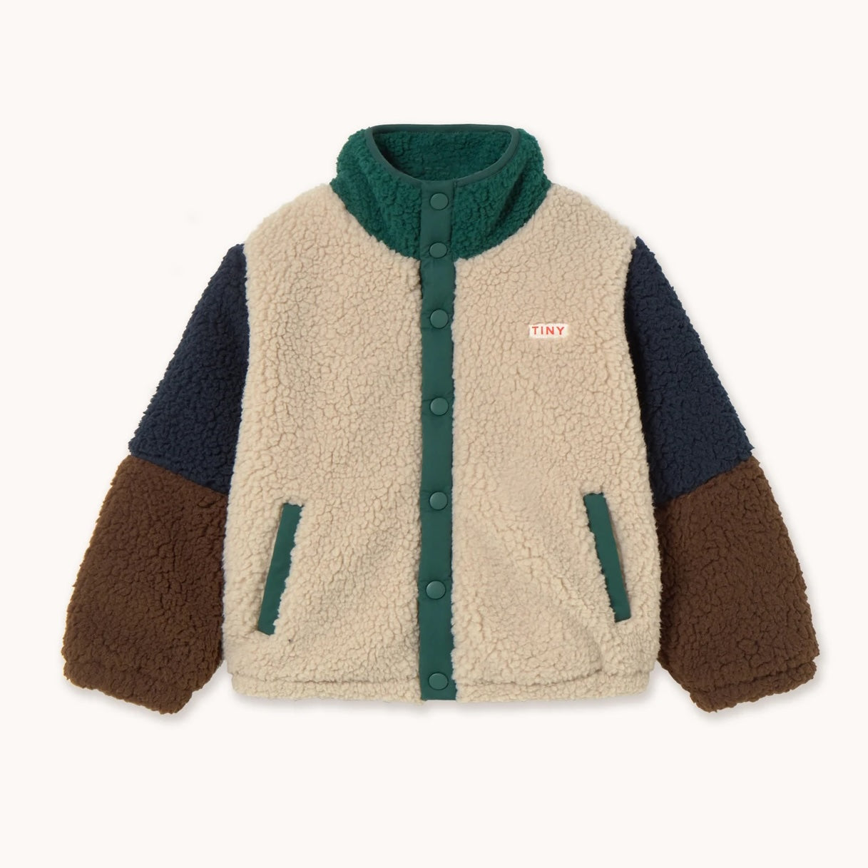 COLOR BLOCK POLAR SHERPA JACKET - DARK GREEN
