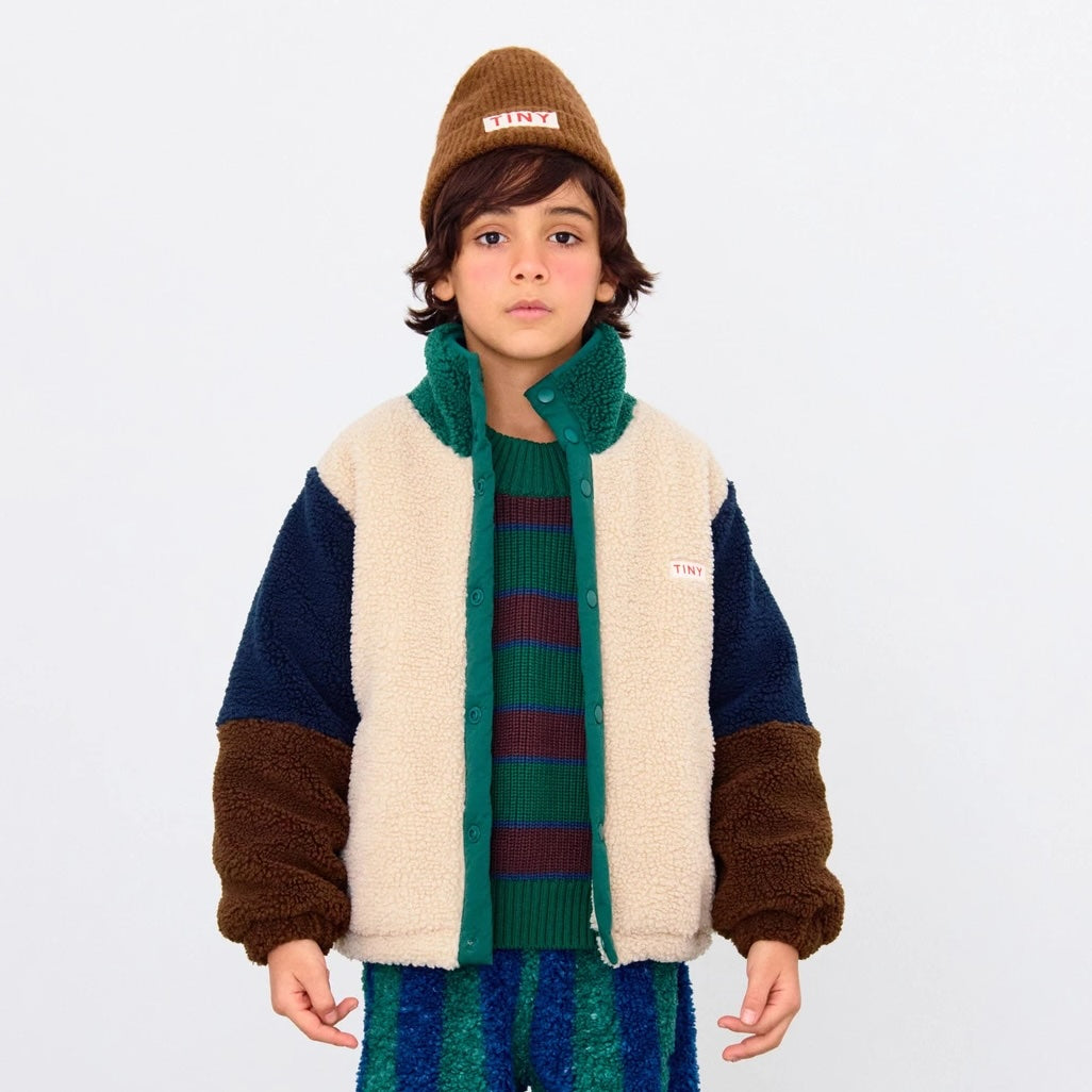 COLOR BLOCK POLAR SHERPA JACKET - DARK GREEN