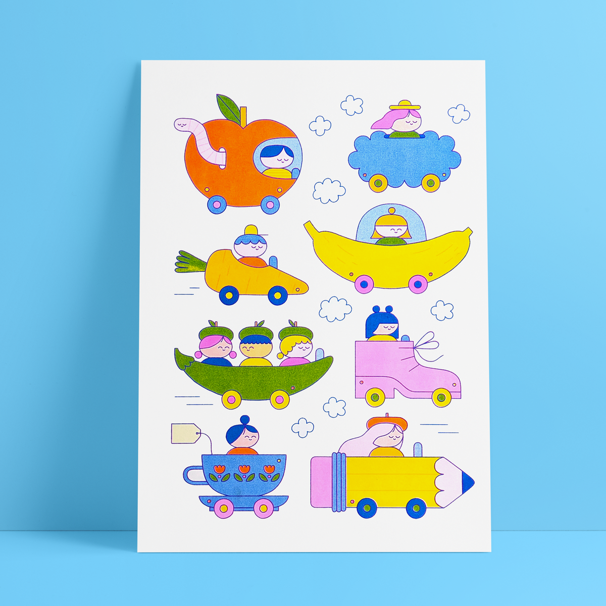Silly cars Risographie-Druck (A3)