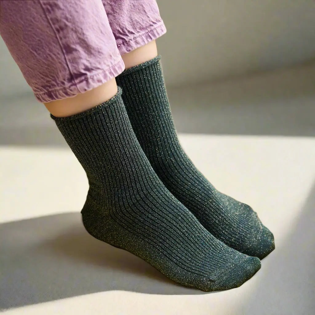 Glitter Lurex Socks - Green