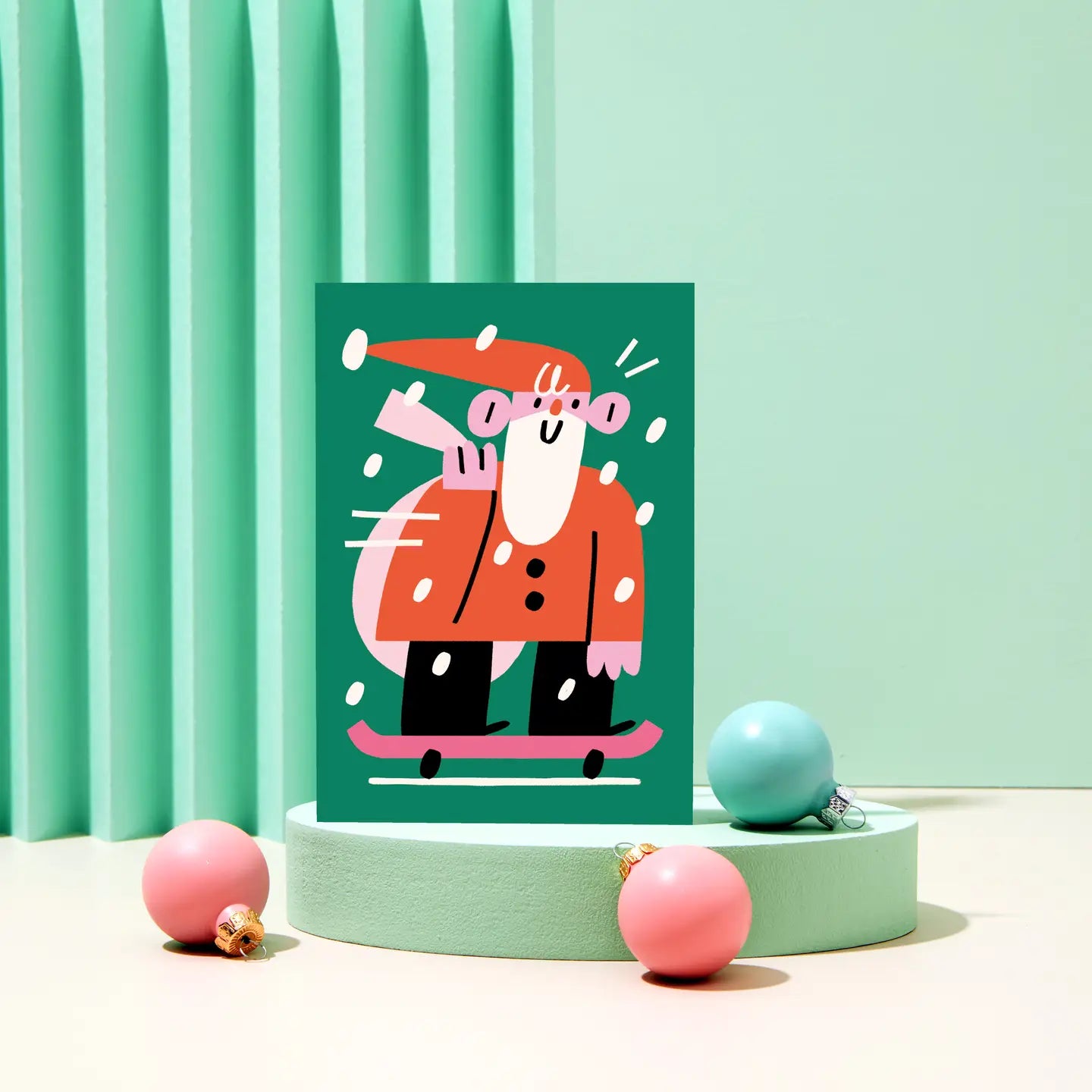 Skating Santa Christmas Card