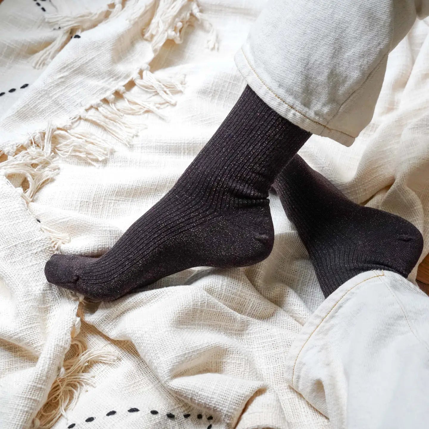 Glitter Lurex Socks - Chocolate Dark Brown