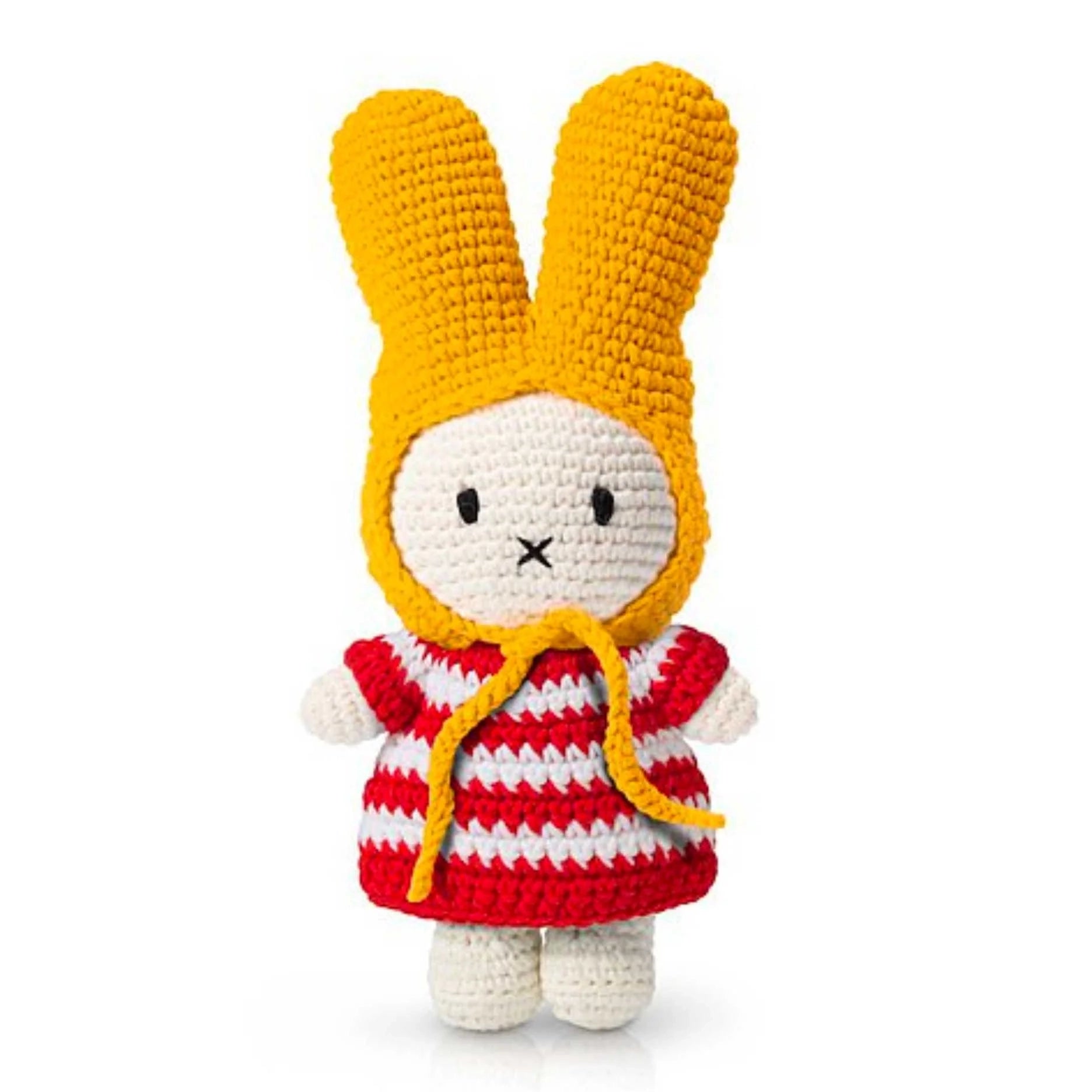 Handmade Miffy - Red striped dress and yellow hat