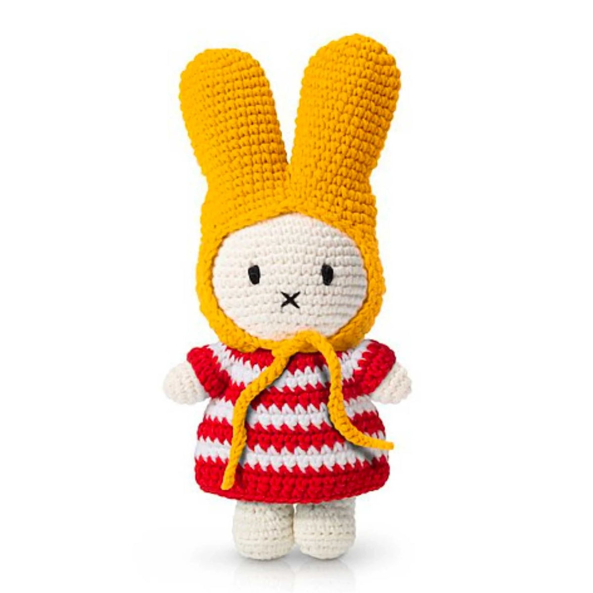 Handmade Miffy - Red striped dress and yellow hat