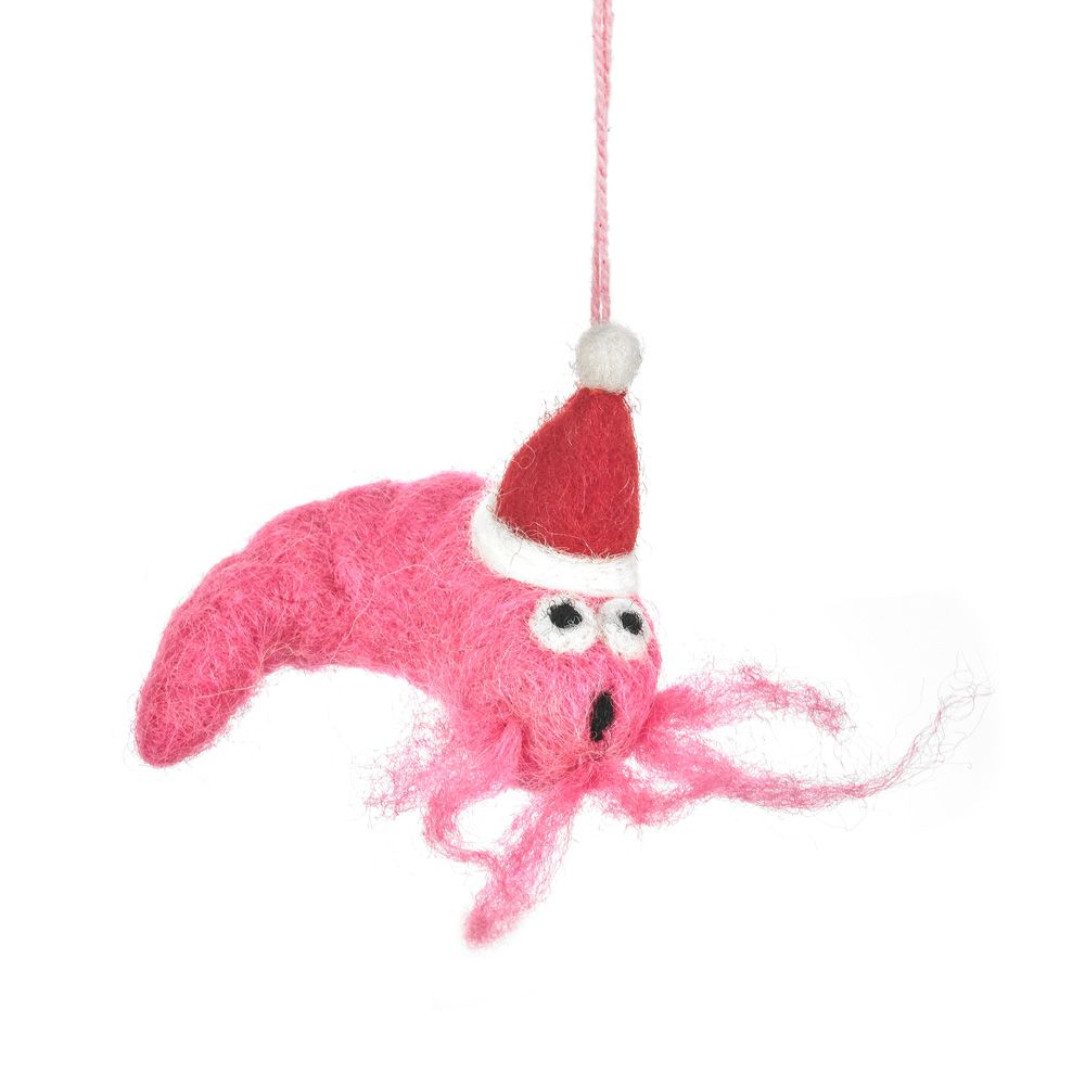 Handmade Felt Festive Prawn Hanging Felt