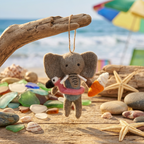 Handmade Leila the Summer Elephant Sealife Hanging Felt