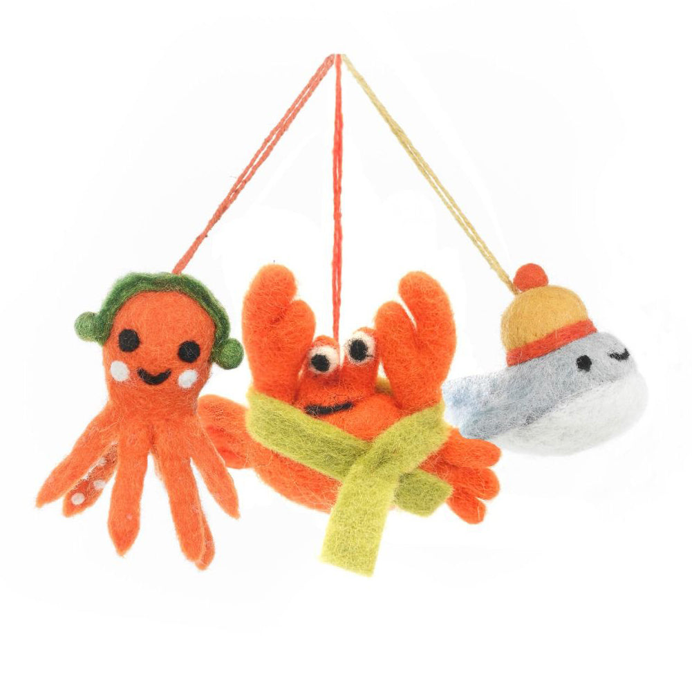Handmade Sleighing Sealife Hanging Felt (Set of 3)