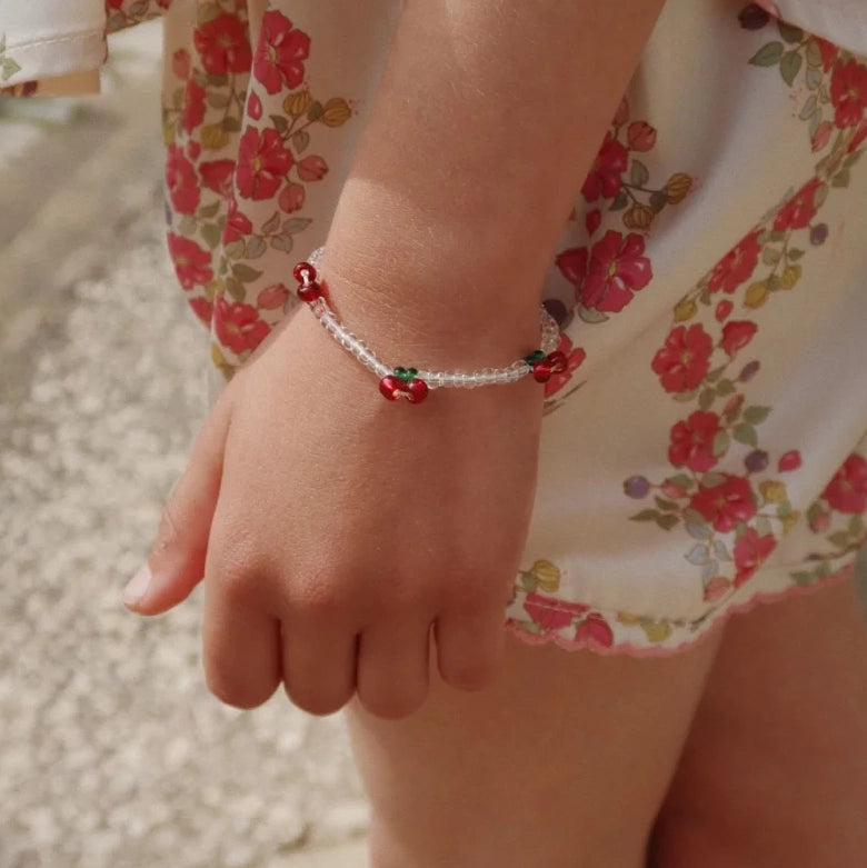 PEARLY NECKLACE & BRACELET SET - RED/GLITTER