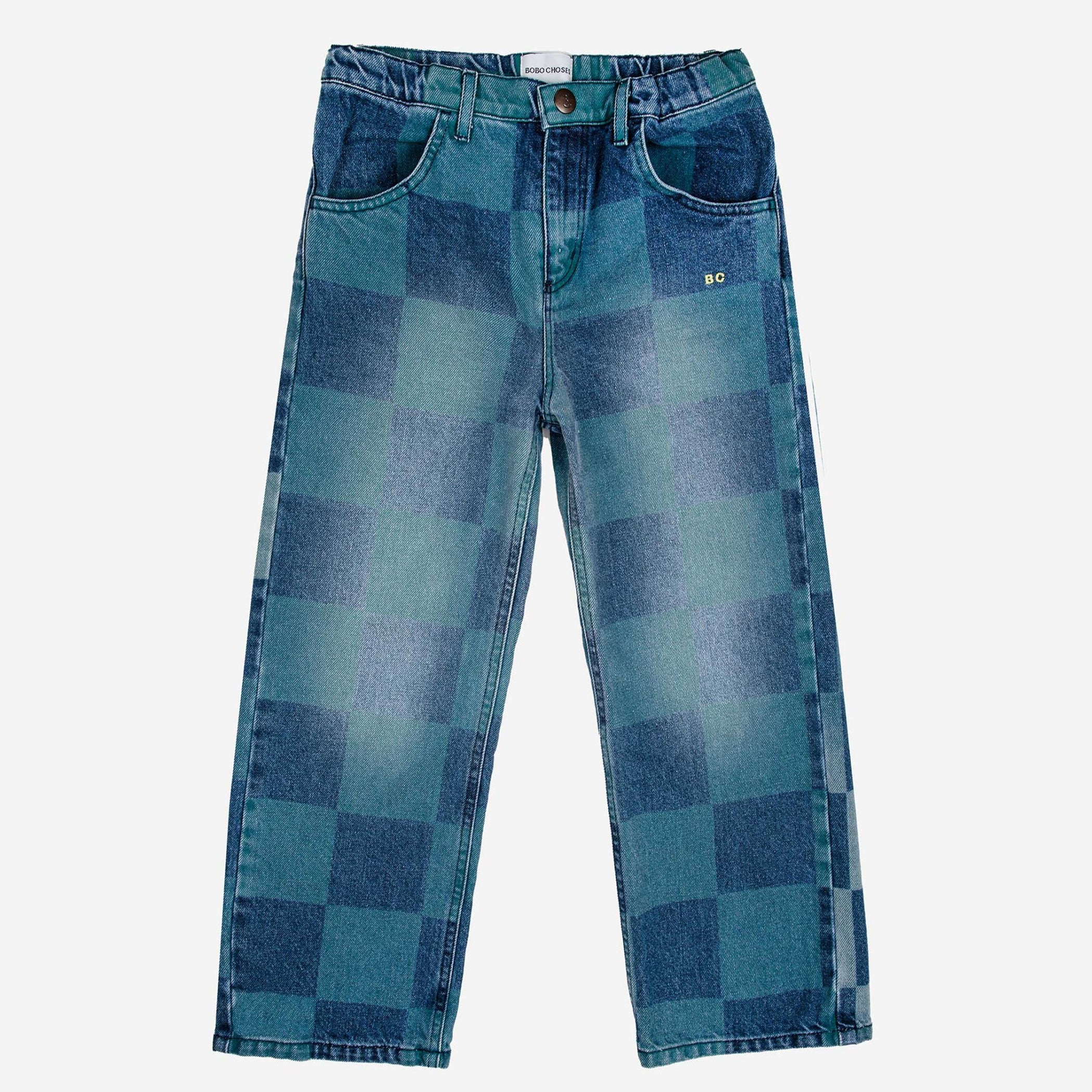 Checkerboard denim pants
