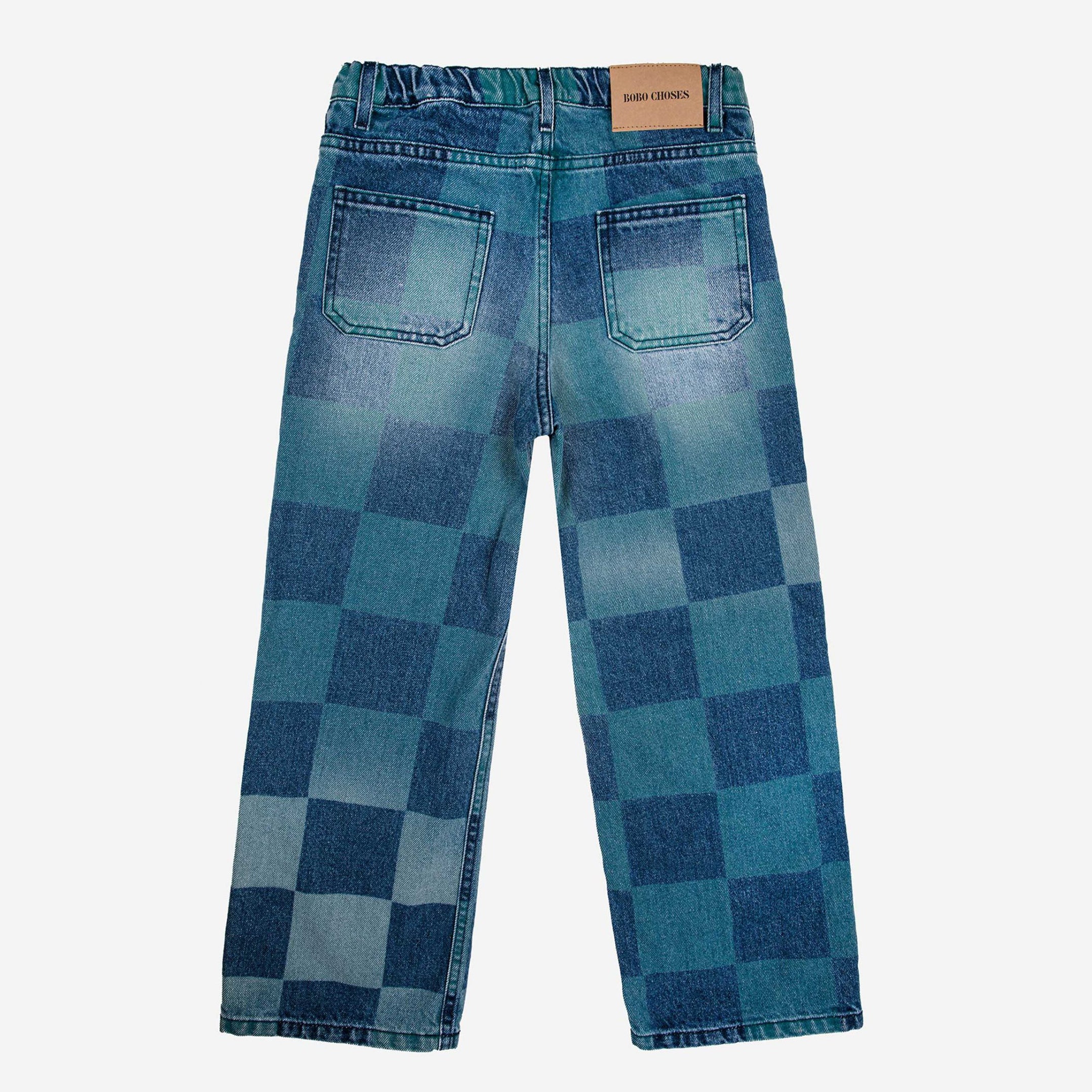 Checkerboard denim pants