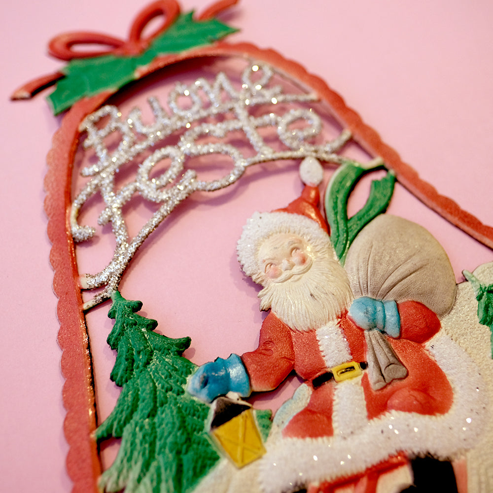 Vintage window decor-Santa Claus in the bell